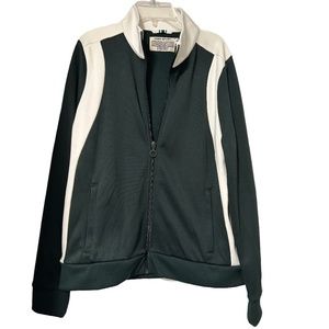 Tory Burch Large Colorblock Track Jacket Green/White Front Zip Pockets